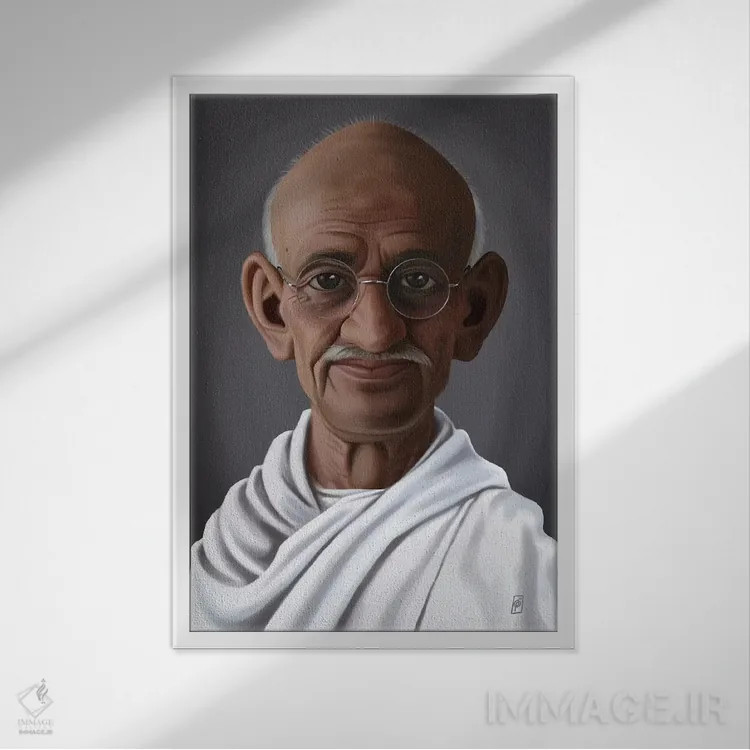 تابلو دکوراتیو مهاتما گاندی اثر راب اسنو - نمای قابدار سفید