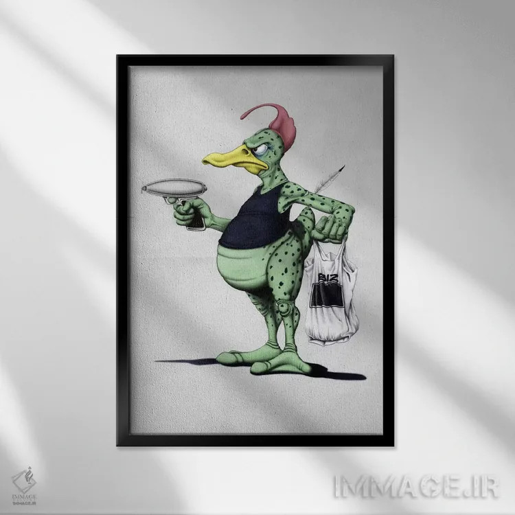 تابلو دکوراتیو اردک فضایی اثر راب اسنو - نمای قابدار مشکی