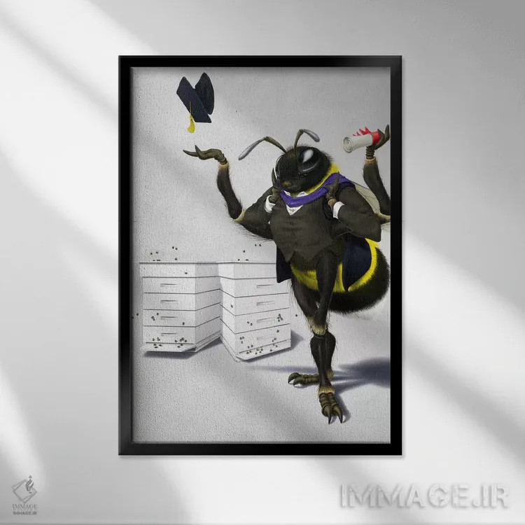 تابلو دکوراتیو زنبور بودن یا نبودن ۲ اثر راب اسنو - نمای قابدار مشکی