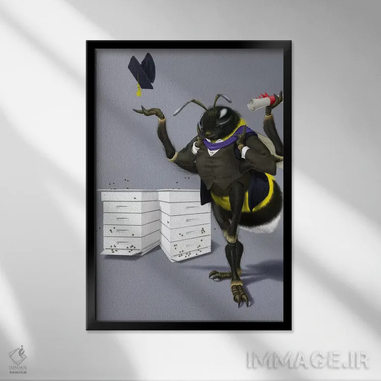 تابلو دکوراتیو زنبور بودن یا نبودن ۳ اثر راب اسنو - نمای قابدار مشکی