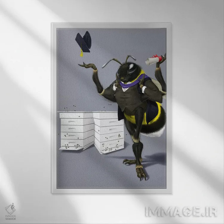 تابلو دکوراتیو زنبور بودن یا نبودن ۳ اثر راب اسنو - نمای قابدار سفید