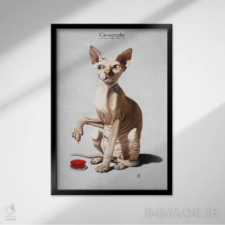 تابلو دکوراتیو فاجعه گربه ای اثر راب اسنو - نمای قابدار مشکی