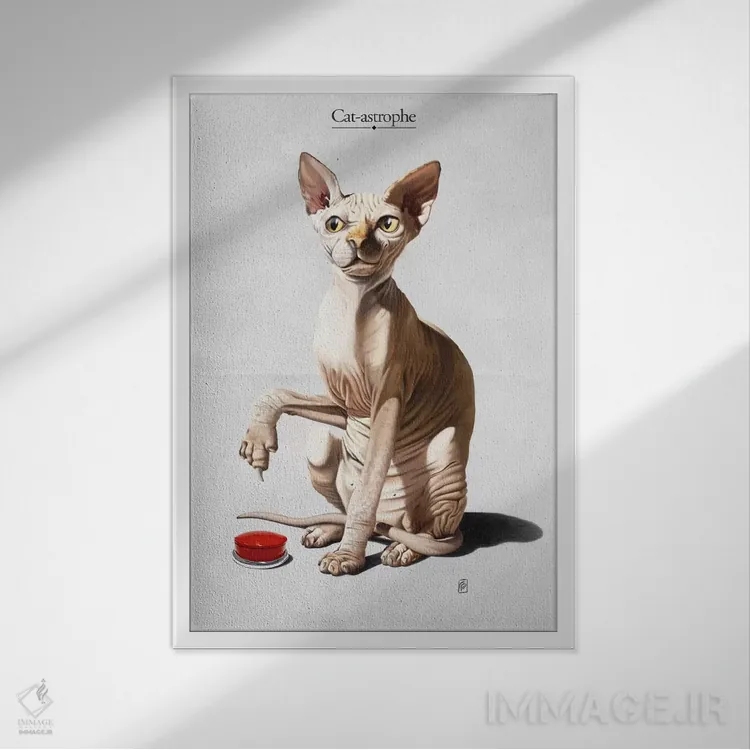 تابلو دکوراتیو فاجعه گربه ای اثر راب اسنو - نمای قابدار سفید