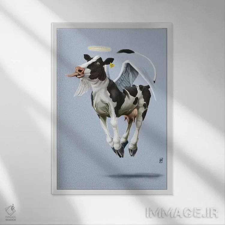 تابلو دکوراتیو گاو مقدس ۳ اثر راب اسنو - نمای قابدار سفید