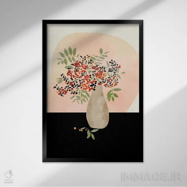 تابلو دکوراتیو طبیعت بی جان گل با گلدان اثر آنا روت بخه - نمای قابدار مشکی