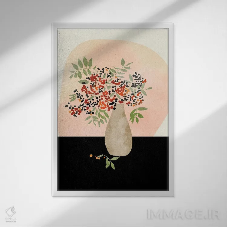 تابلو دکوراتیو طبیعت بی جان گل با گلدان اثر آنا روت بخه - نمای قابدار سفید
