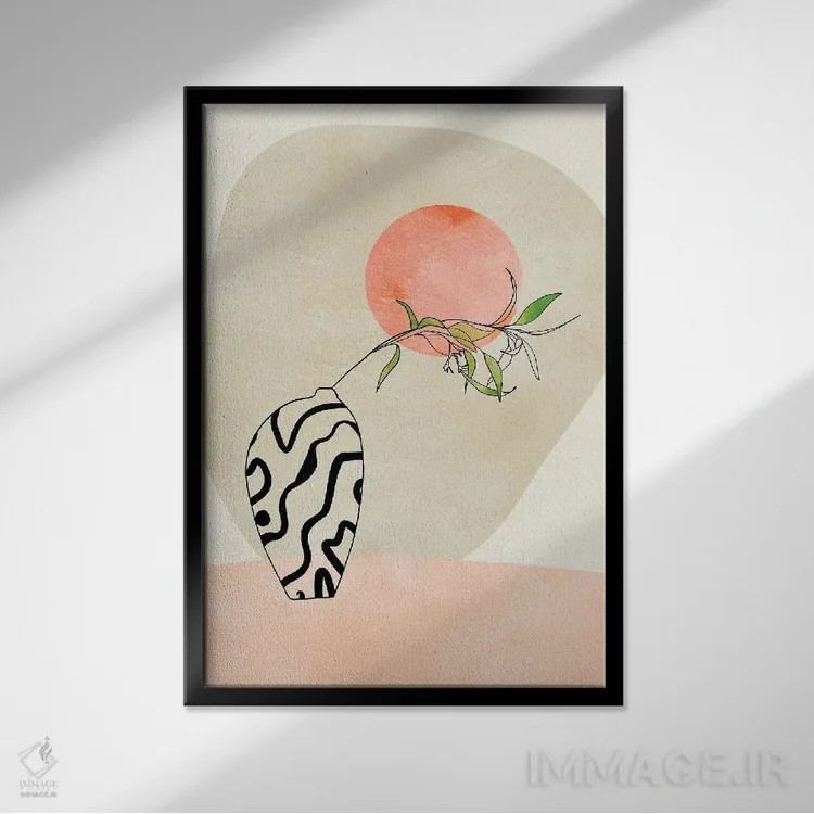 تابلو دکوراتیو طبیعت بی جان گل با ماه به رنگ ملایم اثر آنا روت بخه - نمای قابدار مشکی