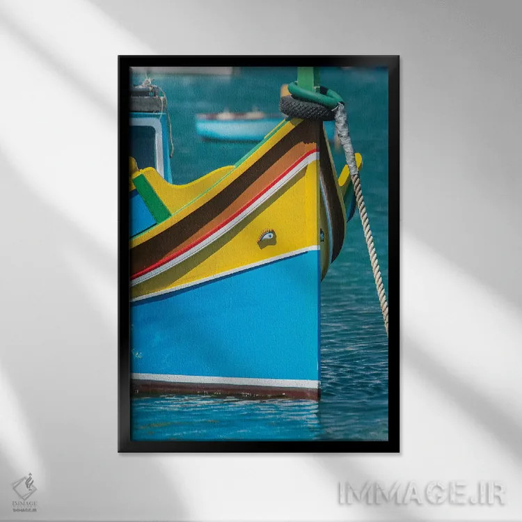 تابلو دکوراتیو Marsaxlokk, traditional fishing boat,مالت، مرزاکسلوک، قایق ماه… اثر راب تیلی - نمای قابدار مشکی