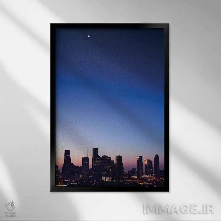 تابلو دکوراتیو Crescent Moon Over Houston,تگزاس، هلال ماه بر فراز هیوستون اثر راب تیلی - نمای قابدار مشکی