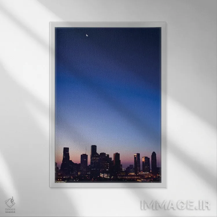 تابلو دکوراتیو Crescent Moon Over Houston,تگزاس، هلال ماه بر فراز هیوستون اثر راب تیلی - نمای قابدار سفید