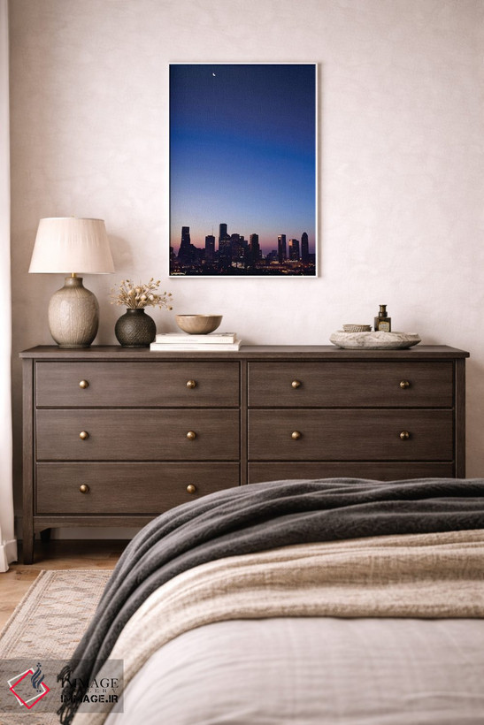 تابلو دکوراتیو Crescent Moon Over Houston,تگزاس، هلال ماه بر فراز هیوستون اثر راب تیلی - D2W