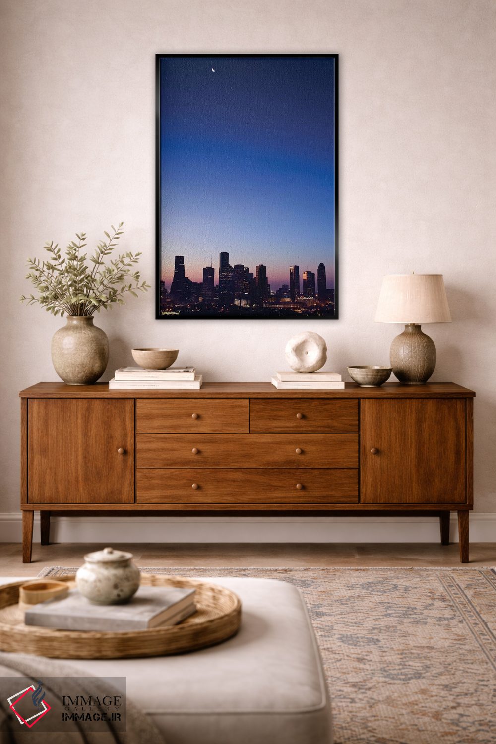 تابلو دکوراتیو Crescent Moon Over Houston,تگزاس، هلال ماه بر فراز هیوستون اثر راب تیلی - D3B