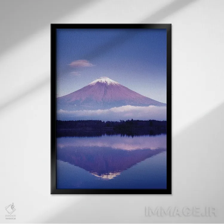 تابلو دکوراتیو Lake Motosu, Yamanashi Prefecture, Japan,بازتاب کوه فوجی، دریا… اثر راب تیلی - نمای قابدار مشکی