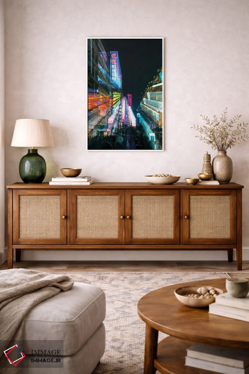 تابلو دکوراتیو Shanghai. Nanjing Road, neon sign blur.,چین، شانگهای. جاده نان… اثر راب تیلی - D3W