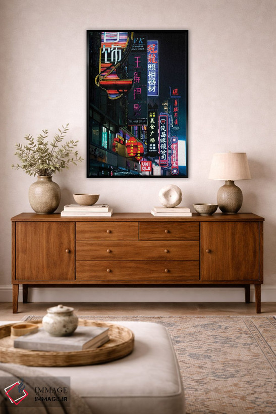 تابلو دکوراتیو Shanghai. Nanjing Road neon signs.,چین، شانگهای. تابلوهای نئون… اثر راب تیلی - D4B