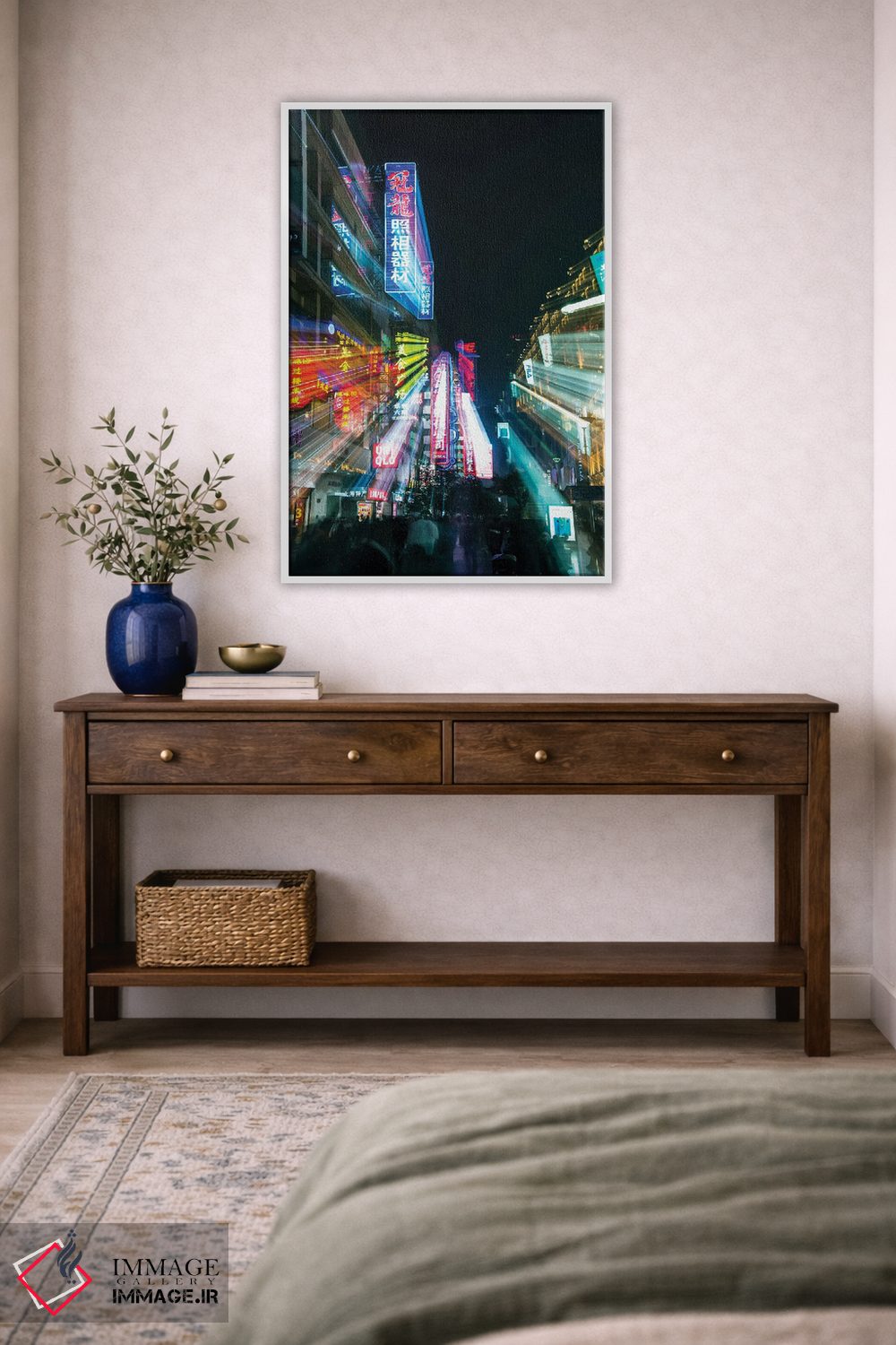 تابلو دکوراتیو Shanghai. Nanjing Road, neon sign blur.,چین، شانگهای. جاده نان… اثر راب تیلی - D4W
