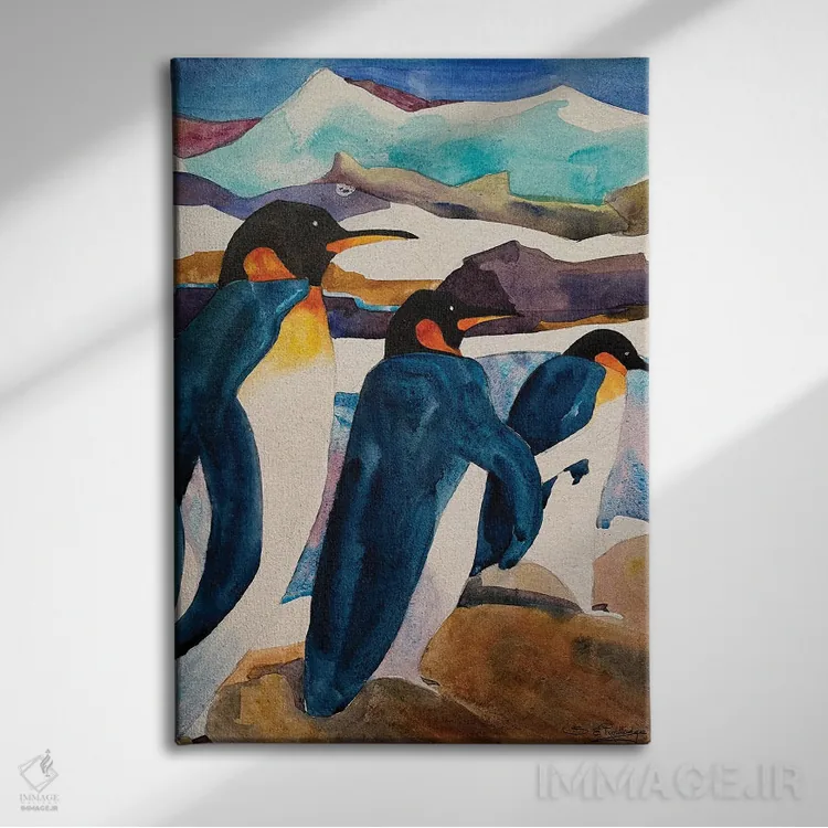 تابلو دکوراتیو قدم زدن پنگوئن اثر سوزان ئی. راوتلیج - نمای روبهرو روی دیوار