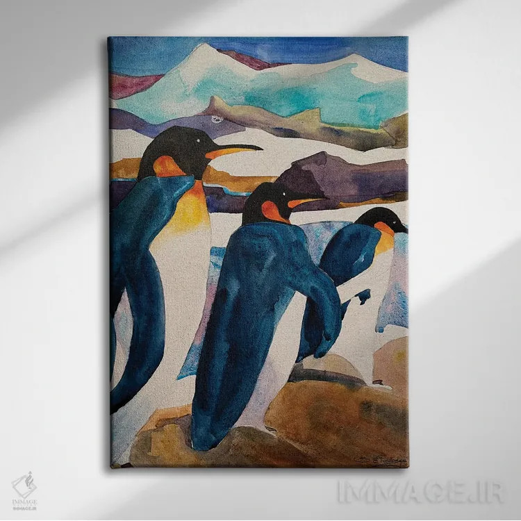 تابلو دکوراتیو قدم زدن پنگوئن اثر سوزان ئی. راوتلیج - نمای روبهرو روی دیوار