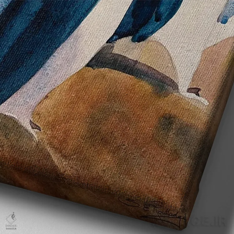 تابلو دکوراتیو قدم زدن پنگوئن اثر سوزان ئی. راوتلیج - نمای نزدیک بافت بوم