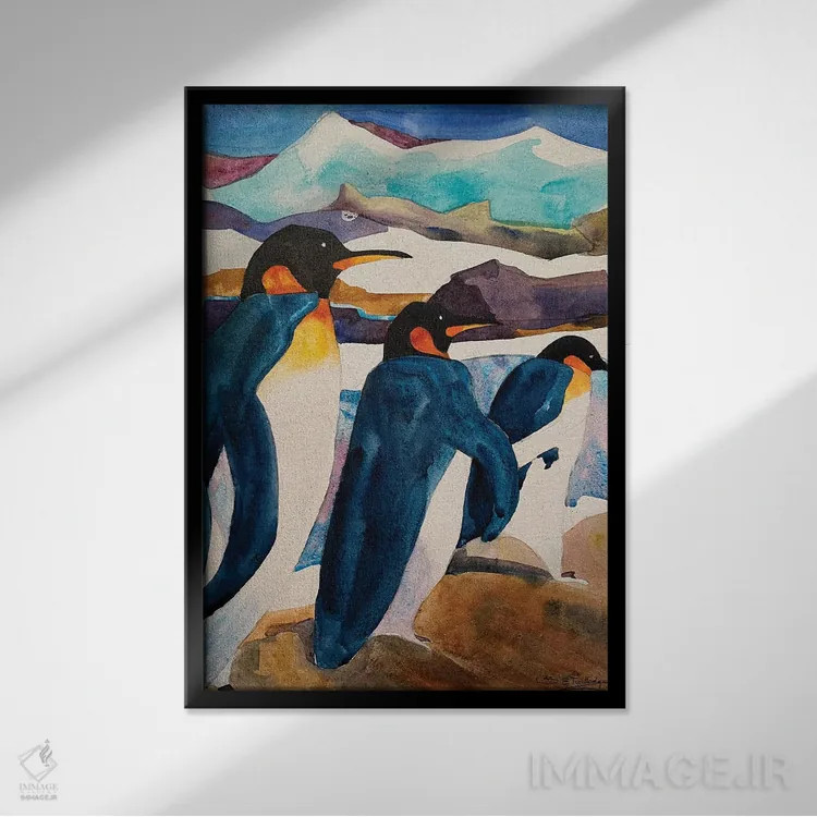 تابلو دکوراتیو قدم زدن پنگوئن اثر سوزان ئی. راوتلیج - نمای قابدار مشکی