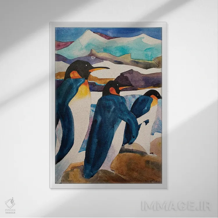 تابلو دکوراتیو قدم زدن پنگوئن اثر سوزان ئی. راوتلیج - نمای قابدار سفید