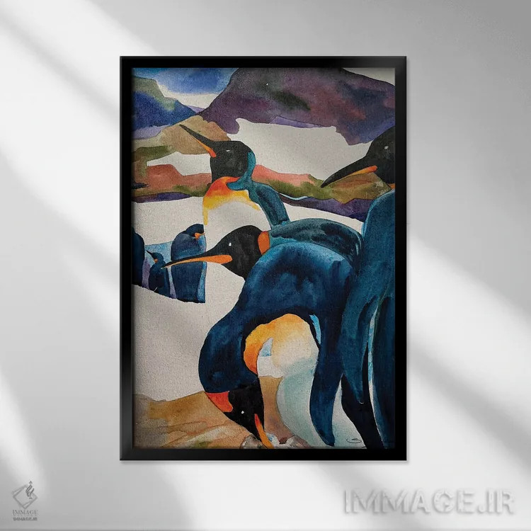 تابلو دکوراتیو نگهبانی پنگوئن ها اثر سوزان ئی. راوتلیج - نمای قابدار مشکی