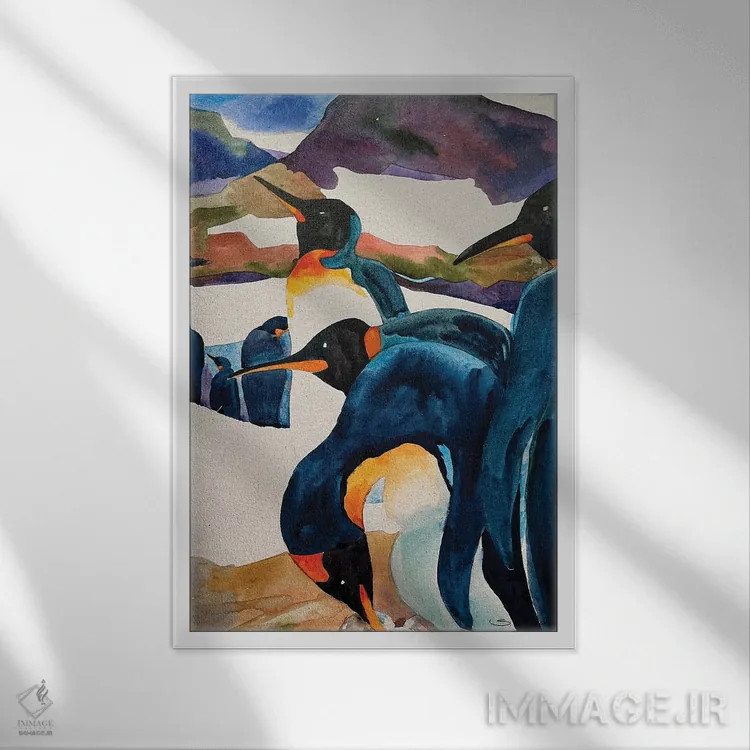 تابلو دکوراتیو نگهبانی پنگوئن ها اثر سوزان ئی. راوتلیج - نمای قابدار سفید