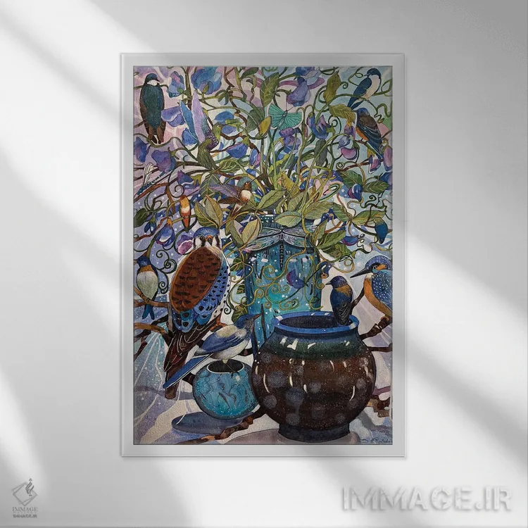تابلو دکوراتیو آبی اثر سوزان ئی. راوتلیج - نمای قابدار سفید