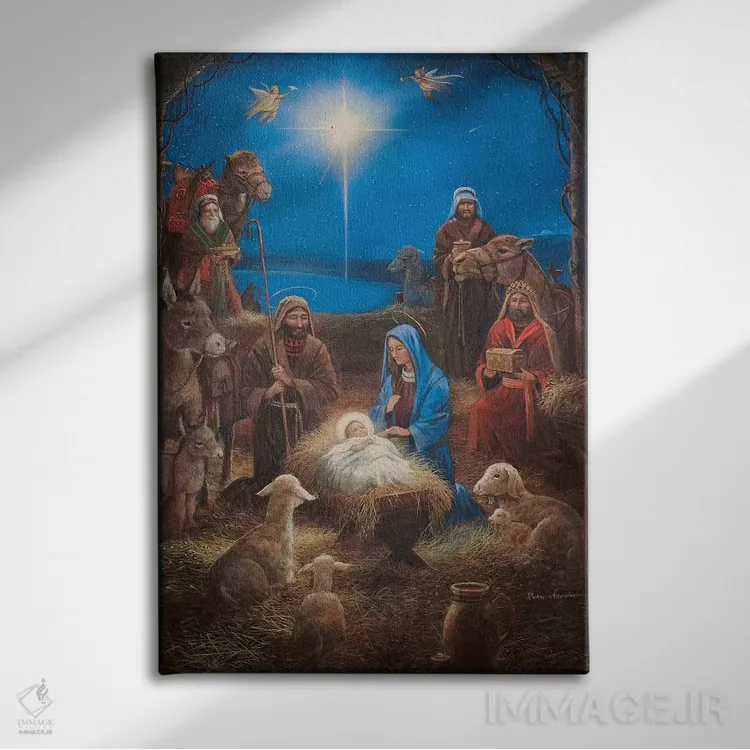 تابلو دکوراتیو تولد حضرت مسیح اثر روئن منینگ - نمای روبهرو روی دیوار