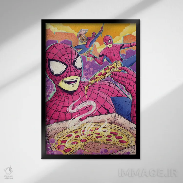 تابلو دکوراتیو وقت پیتزا اثر راکو روئیز - نمای قابدار مشکی