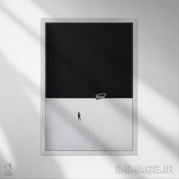 تابلو مینیمال لب ساحل اثر ریچارد وروجز - نمای قابدار سفید