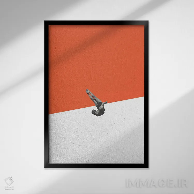 تابلو دکوراتیو غواص نارنجی اثر ریچارد وروجز - نمای قابدار مشکی