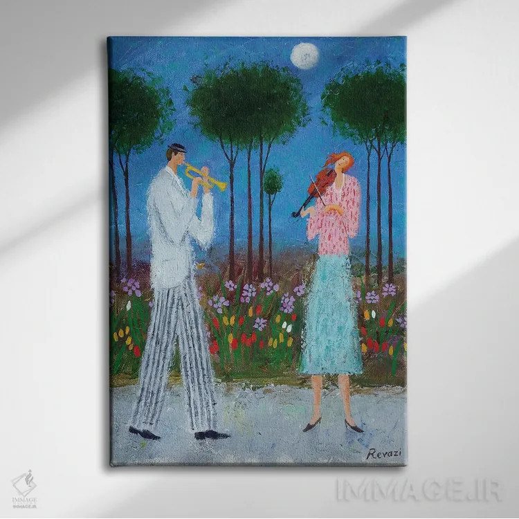 تابلو دکوراتیو موسیقی شبانه اثر گیا روازی - نمای روبهرو روی دیوار