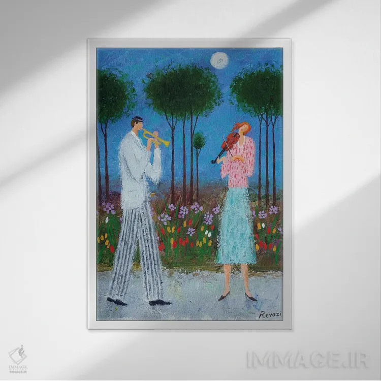تابلو دکوراتیو موسیقی شبانه اثر گیا روازی - نمای قابدار سفید