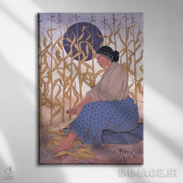 تابلو دکوراتیو پاک کردن ذرت اثر استودیو رورکس بریجز - نمای روبهرو روی دیوار