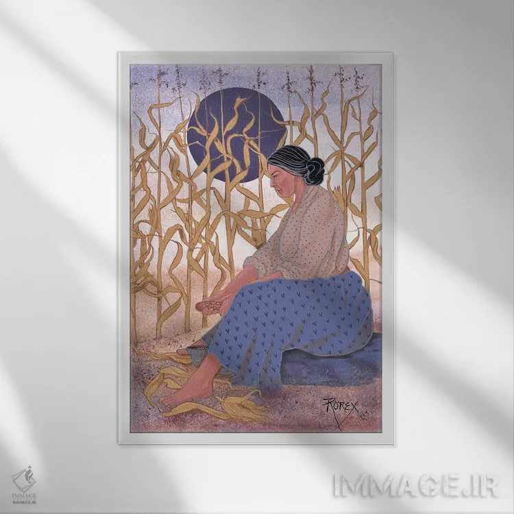 تابلو دکوراتیو پاک کردن ذرت اثر استودیو رورکس بریجز - نمای قابدار سفید