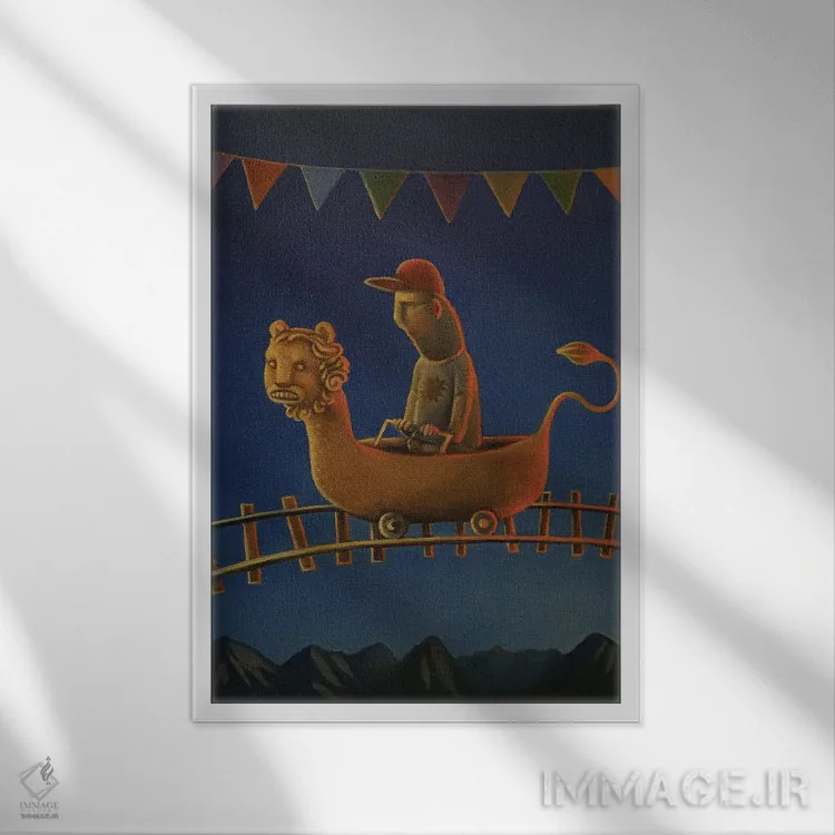 تابلو دکوراتیو بلیط به دنیای مزخرف اثر روری میچل - نمای قابدار سفید