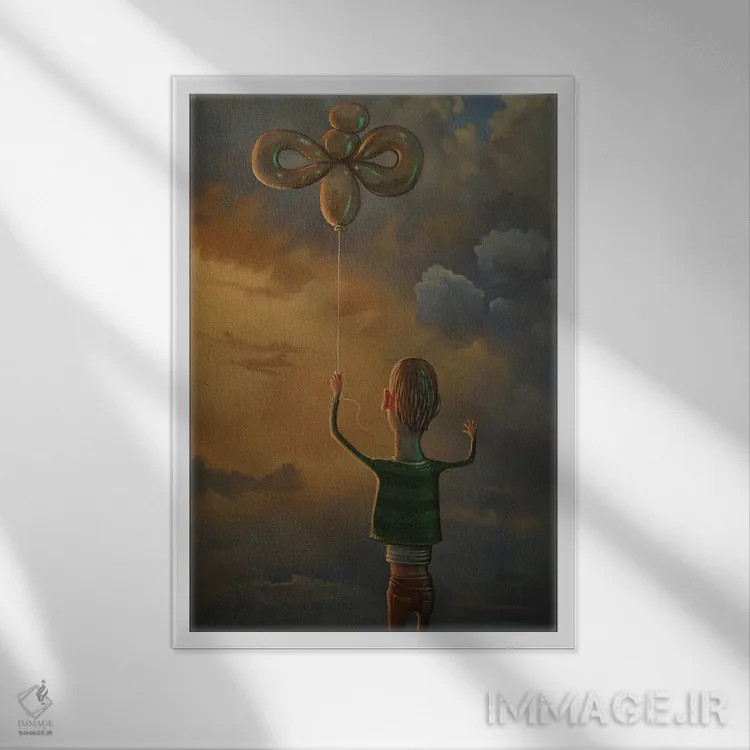 تابلو دکوراتیو فرشته هیلیومی اثر روری میچل - نمای قابدار سفید