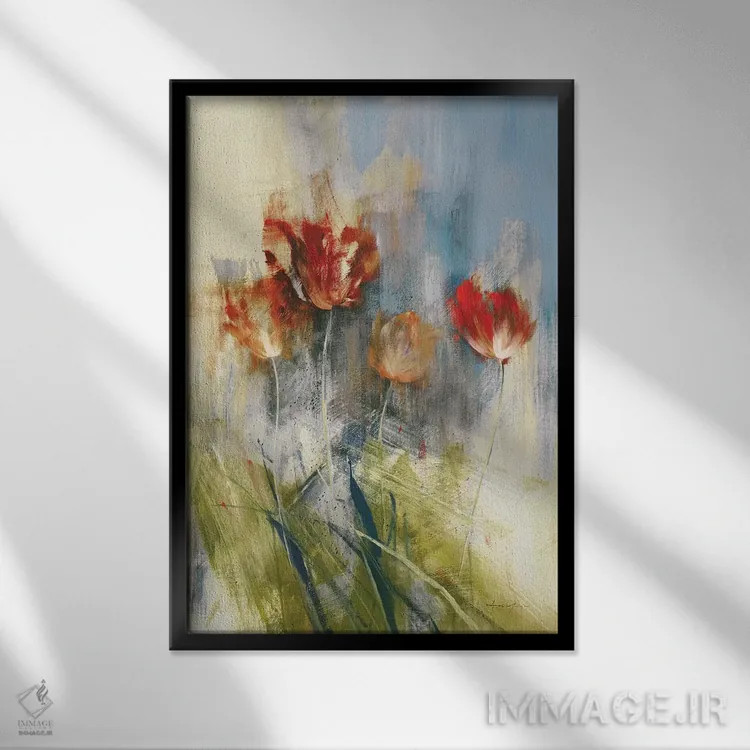 تابلو انتزاعی لاله ها اثر سایمون آدیمن - نمای قابدار مشکی