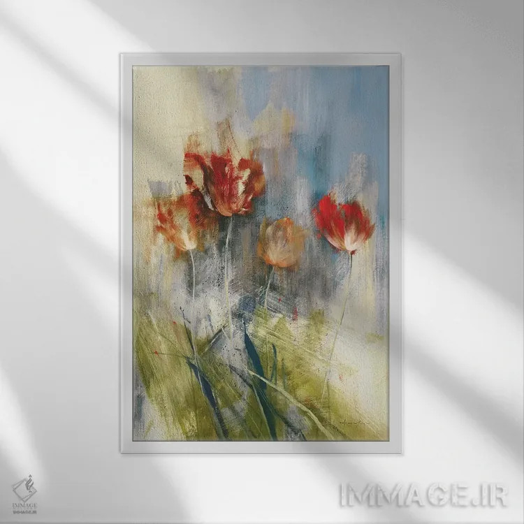 تابلو انتزاعی لاله ها اثر سایمون آدیمن - نمای قابدار سفید