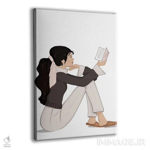 تابلو دکوراتیو مد کتاب خوان، پوست روشن، موی مشکی اثر سابینا فن - نمای پرسپکتیو محصول