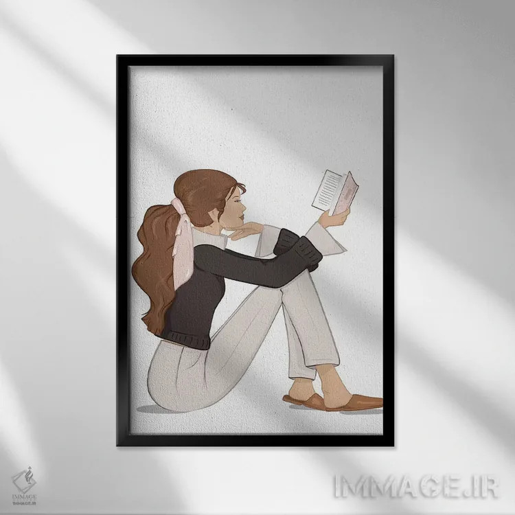 تابلو دکوراتیو Light-Skinned, Brunette Hair,شیک کتاب خوان، پوست روشن، موهای… اثر سابینا فن - نمای قابدار مشکی