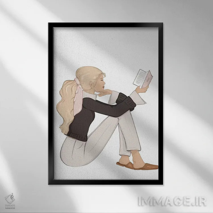 تابلو دکوراتیو Light-Skinned, Blonde Hair,شیک کتاب خوان، پوست روشن، موی بلون… اثر سابینا فن - نمای قابدار مشکی