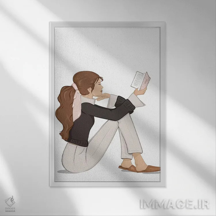 تابلو دکوراتیو Light-Skinned, Brunette Hair,شیک کتاب خوان، پوست روشن، موهای… اثر سابینا فن - نمای قابدار سفید