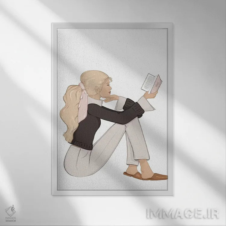 تابلو دکوراتیو Light-Skinned, Blonde Hair,شیک کتاب خوان، پوست روشن، موی بلون… اثر سابینا فن - نمای قابدار سفید