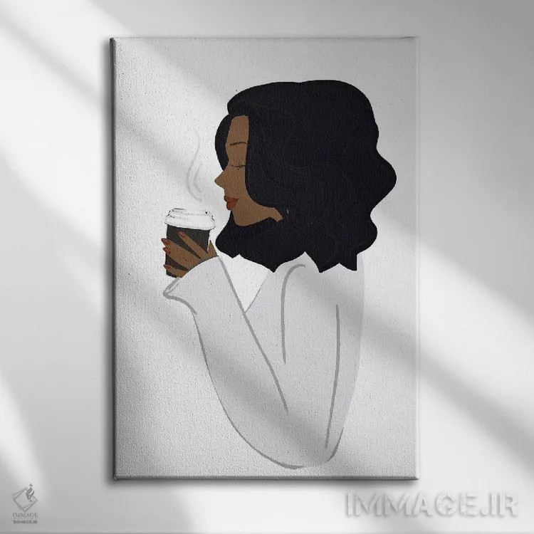 تابلو دکوراتیو Dark-Skinned, Black Hair,استراحت قهوه، پوست تیره، موهای مشکی اثر سابینا فن - نمای روبهرو روی دیوار