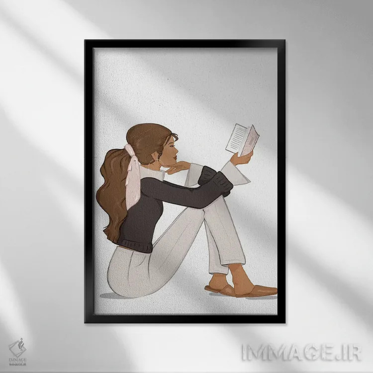 تابلو دکوراتیو Tanned, Brunette Hair,شیک کتاب خوان، پوست برنزه، موهای قهوه ا… اثر سابینا فن - نمای قابدار مشکی