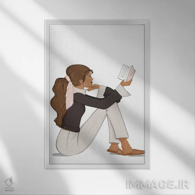 تابلو دکوراتیو Tanned, Brunette Hair,شیک کتاب خوان، پوست برنزه، موهای قهوه ا… اثر سابینا فن - نمای قابدار سفید