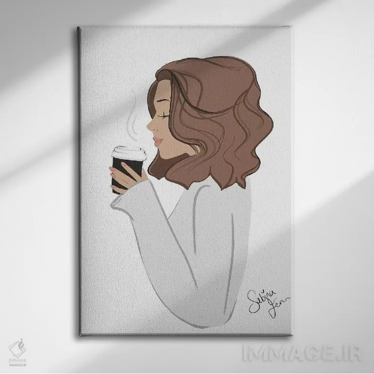 تابلو دکوراتیو Light-Skinned, Brunette Hair,استراحت قهوه، پوست روشن، موهای ق… اثر سابینا فن - نمای روبهرو روی دیوار