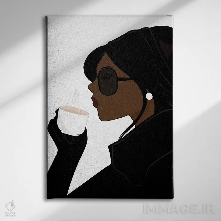 تابلو دکوراتیو Dark-Skinned, Black Hair,شیک اسپرسو، پوست تیره، موهای مشکی اثر سابینا فن - نمای روبهرو روی دیوار